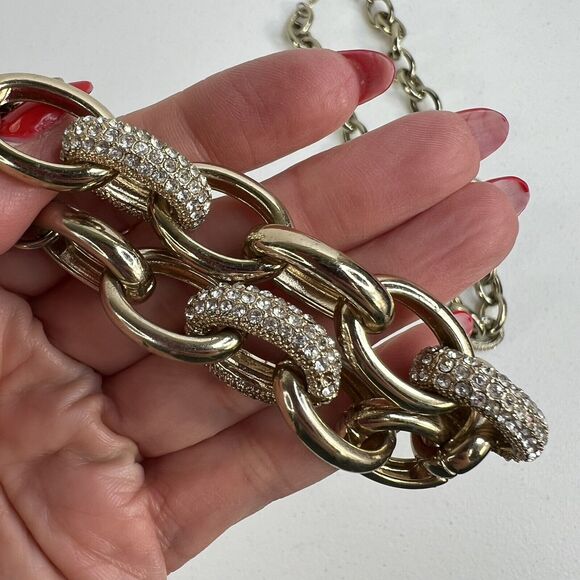 Coldwater Creek Goldtone Necklace & Bracelet Chunky Linked Statement Rhinestone - Picture 3 of 10
